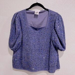 QOS Rhinestone Puff Sleeve